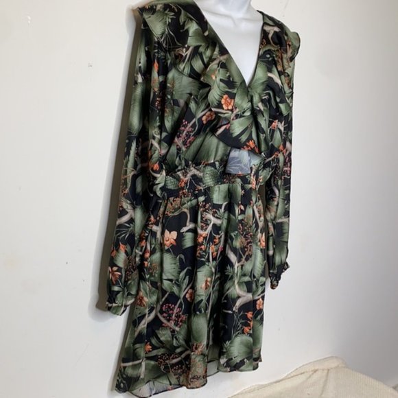Johanna Ortiz X H&M Collab Tropical Patterned Dress with Flounce Hem Size Medium - Picture 6 of 14